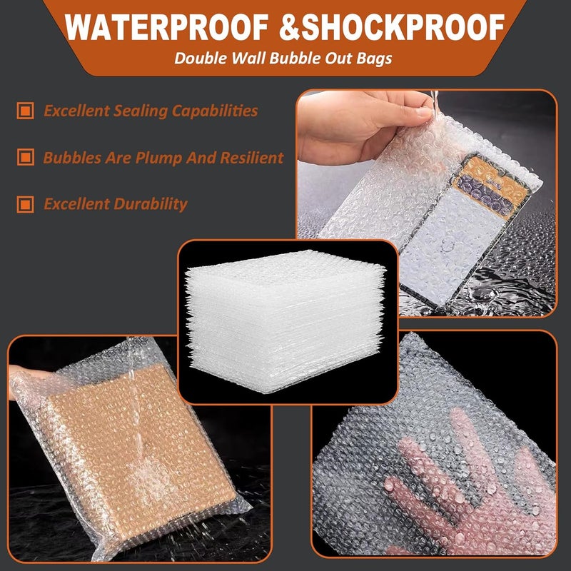 V-chen 50Pcs Bubble Pouches Wrap Bag, 8''x12'' Double Wall Shockproof Bubble Bags, Clear Bubble Out Bags for Packing, Cushioning Bags for Moving, Shipping and Packing - Image 3